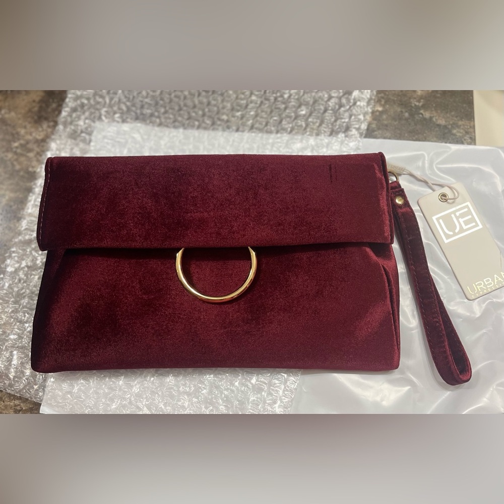 Urban Expressions Burgundy Velvet Purse (detachable strap) Certified Vegan